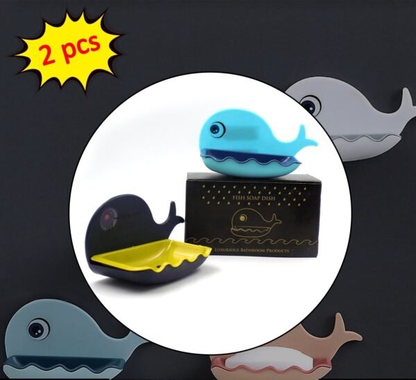 Fish Shape Soap Dish Adhesive Waterproof Wall Mounted Bar Soap Dish Holder (Pack of 2Pc)